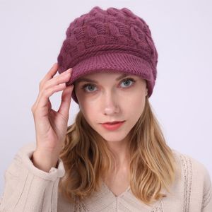 Wintermütze Damen Mütze mit Shirm Damen Schirmmütze Damen Baskenmütze Beanie Barett Warm Strickmütze Winter Fleece Innerhalb Gefütterte Mütze Damen