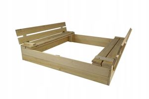 Dip-Mar - Sandkasten mit Abdeckung - 120 x 120cm | Holzsandkasten mit Sitzbank & Sandkasten Deckel | Holz Sandkiste - Kiefernholz, natürlich