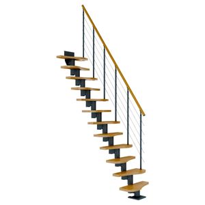 Dolle Mittelholmtreppe Basel Eiche, lackiert 64 cm breit für Geschosshöhen 222 – 276 cm UK Metall Anthrazit inkl. einseitigem Designgeländer