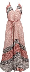 Boho Baumwoll Maxikleid, Magic Dress, Wandelbares Sommerkleid - Beige/rot, Damen, Baumwolle, Kleider