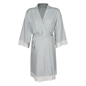 Damen Schwangere Morgenmantel Stillen Kimono Robe Wickeln Schlafen Strickjacke Kleid,Farbe:Hellgrau,Größe:S