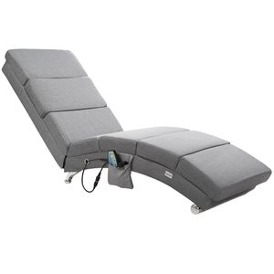 Casaria Relaxliege London mit Massage & Heizfunktion Ergonomisch Gepolstert Wohnzimmer Liegestuhl Polsterliege, Farbe:Stoff grau