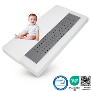 Kindermatratze 60x120 mit rundum Trittkante, Höhe ca. 11cm, Bezug waschbar, Kinder Baby Matratze 60x120  für Kinderbett und Babybett, CertiPUR zertifiziert &  in Deutschland hergestellt