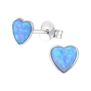 1 Paar Ohrringe 925 Sterling Silber Ohrstecker Herz synthetischer Opal in blau