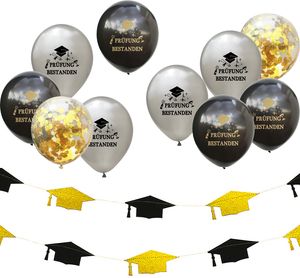 Oblique Unique Prüfung bestanden Party Deko Set - Girlande + Konfetti Luftballon Set Schulabschluss Abi Abschluss