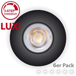 6er Pack LED Einbaustrahler LUXi Spot ultra flach Strahler 5W 3step-dimmbar 230v Einbauleuchten Lampe Deckenspots schwenkbar rund schwarz