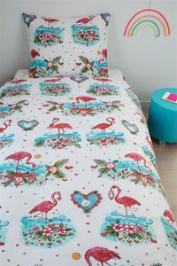 beddinghouse Kids Renforcé Bettwäsche 2 teilig Bettbezug 135 x 200 cm Kopfkissenbezug 80 x 80 cm Flamingo 179556 Korallenrot