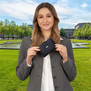 RFID Damen Geldbörse Portemonnaie Geldbeutel Damenbörse echt Leder Blau (509B)
