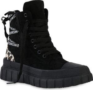 VAN HILL Damen Sneaker High Schnürer Prints Profil-Sohle Freizeit Schuhe 841579, Farbe: Schwarz Leopard, Größe: 37 VAN HILL Damen Sneaker High Schnürer Prints Profil-Sohle Freizeit Schuhe 841579, Farbe: Schwarz Leopard, Größe: 37