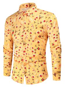 Herren Schneemann Print Tops Urlaubsrapel Hals Weihnachtshemden Single Breauzed Snowflake Printed Weihnachten Bluse, Farbe: Gelb, Größe: L