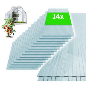GARMIO® 14x Hohlkammerstegplatten Gewächshausplatten 4mm 10,25 m² Doppelstegplatte 121x60,5 cm, UV-beständig
