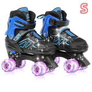 Kinder Rollschuhe mit Leuchtenden Rädern Roller Skates Inline Skates Verstellbar Größe 31-34 (Blau)