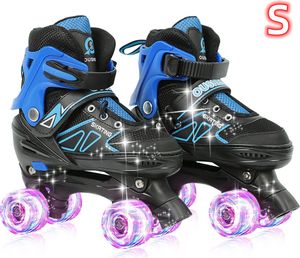 Kinder Rollschuhe mit Leuchtenden Rädern Roller Skates Inline Skates Verstellbar Größe 31-34 (Blau)