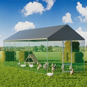 WISFOR 18㎡Hühnerstall Hühnerhaus Dach Geflügelstall Kleintier Ställe Freilaufgehege mit 2 abschließbare Tür, 300x600x270cm