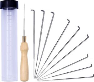 10 Pcs Filznadeln Zum Trockenfilzen, Nadelfilz Set, 3 Größen Prickelnadel, mit Filz Holzgriff Werkzeug und 1 Transparente Flasche