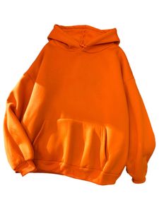 Damen Kapuzenpullover Fleece Sweatshirt Einfarbig Bequeme Kapuzenpullis Lose Sport Tops Orange,Größe L