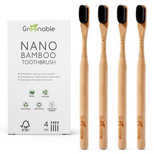 Greenable ® Nano Zahnbürste aus Bambus [4er Set] – 20.000 Extra weiche Borsten (Schwarz) – 100% BPA-frei