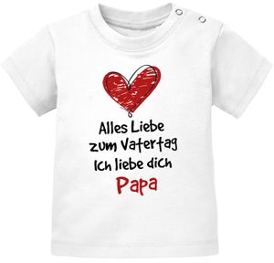 Baby T-Shirt kurzarm mit Spruch Alles Liebe zum Vatertag Geschenk Papa Vatertagsgeschenk Jungen Mädchen Moonworks® weiß 92/98 (16-24-Monate)