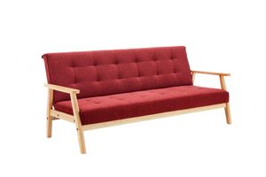SalesFever Schlafsofa mit Armlehnen | 3 Funktionen | Bezug Strukturstoff | Gestell Massivholz Eukalyptus | B 190 x T 85 x H 81 cm | kaminrot
