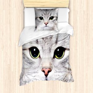 ABAKUHAUS Tier Bettbezug Set für Einzelbetten, Nahaufnahme Katze Foto Muster, Milbensicher Allergiker geeignet mit Kissenbezug, Mehrfarbig