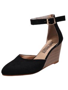 Damen Große Größe Schuhe Keile SandalenHohle Sandalen Gürtelschnalle Mode Business Schuhe Schwarz,Größe:EU 39