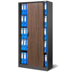 Aktenschrank Büroschrank mit Schiebetüren Stahlblech Fachböden Pulverbeschichtung abschließbar 185 cm x 90 cm x 40 cm Farbe: Anthrazit-Holzoptik
