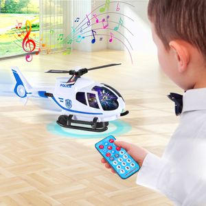 Spielzeug Flugzeug Hubschrauber mit Fernbedienung, Flieger Kinder  Lernspielzeug Set, Mit LED-Licht und Musik, Geschenk für Kinder 2 3 4 5 6 Jahre (Weiß)