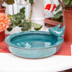 Vogeltränke, Vogelbad,Tränke für Vögel | Keramik, grün-blau | H 11,0 x B 30,5cm