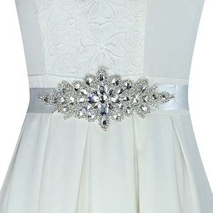 Strass-Brautschärpe-Taillengürtel mit weißem Satinband für Hochzeitskleid