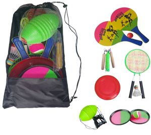 Garten & Strandspiele Set Beachball Klettball Frisbee Mini-Badminton Boing Ball Spiele für draußen