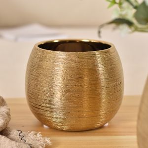 ["1 Stück Vergoldeter Keramik blumentopf runde Blumenvase Sukkulenten topf vergoldete Keramik gebürstet fleischig runde Blumentopf Vase, 16,7X13,2X12cm"],