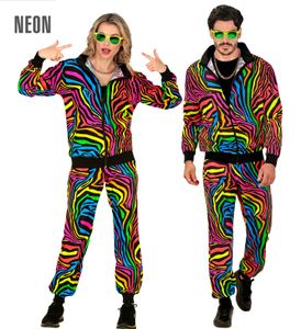 Trainingsanzug "Neon Regenbogen" für Erwachsene | Mehrfarbig - Jogginganzug 80er Jahre Größe: XL