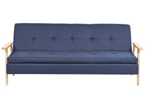 BELIANI 3-Sitzer Sofa Marineblau Stoffbezug Gesteppt mit Schlaffunktion Hohen Armlehnen Skandinavisch Retro-Stil Wohnzimmer Schlafsofa Sofabett