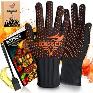 KESSER® Grillhandschuhe hitzebeständig bis 500° | Ofenhandschuhe Atmungsaktiv & mit rutschfestem Griff | Topfhandschuhe aus Aramid-Gewebe | Kamin-Handschuh Maschinenwaschbar