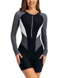 Frauen Langarm Schwimmanzug Heiße Frühling Sonnenschutz Gepolstert Hautausschlag Guard Badebekleidung Schwarz,Größe 2XL