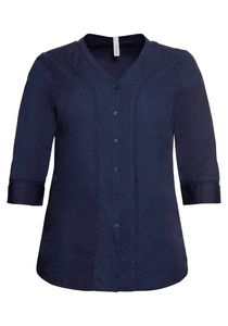 sheego Damen Große Größen Bluse mit 3/4-Arm, V-Ausschnitt und Spitze Hemdbluse Citywear feminin Spitze unifarben