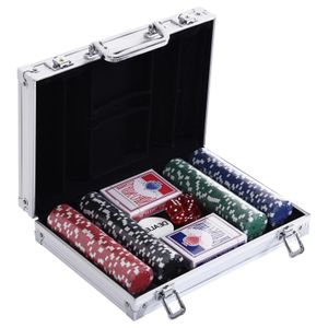 Sweiko 29,5 x 20,5 x 6,5 cm Abschließbares Poker-Etui Poker-Set mit 200 5-Farben-Pokerchips & 2 Kartenspielen & 5 Würfeln & 1 Aluminium-Etui