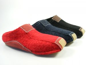 Haflinger Schuhe Damen Herren Hausschuhe Pantoffeln Wolle Pocahontas 411001, Größe:45 EU, Farbe:Blau