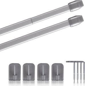 Vitragestangen silber - chrom matt 40 - 60 cm + 4er Klebehaken