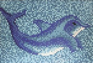 Mosaikbild Delphin groß 160 cm breit 110 cm hoch blau