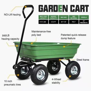 Faltwagen Poly Garden Dump Cart mit Stahlrahmen und 10 Zoll. Luftreifen, 300-Pfund-Kapazität, Grün