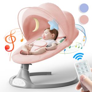 Elektrische Kinderschaukel, Babywippe Elektrisch Mit Schaukelfunktion, bluetooth Musik Babywippe mit Mückennetz Babyschaukel Für Neugeborene Im Alter Von 0-18 Monaten Pink
