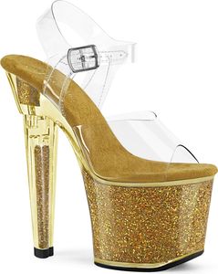 LOVESICK-708SG Pleaser Herzform High Heels Plateausandaletten klar gold Glitter
