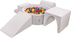 KiddyMoon Kinder Spielplatz aus Schaumstoff Mit tunnel 200 Bälle ∅7cm - Schaumstoffbausteine Bällebad groß Bällepool Bällebäder - Hellgrau