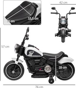 HOMCOM Kindermotorrad Kinder Elektro-Motorrad Elektrofahrzeug Kinderfahrzeug mit 2 abnehmbaren Stützrädern, 3 km/h, für 1,5-3 Jahre Kinder Weiß