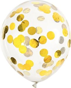 Balony z konfetti kółka złoty 30cm 6szt