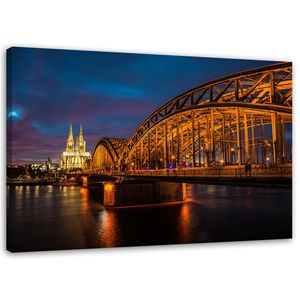 Feeby Wandbild auf Vlies Köln Hohenzollernbrücke und Dom bei Nacht 60x40 Leinwandbild Bilder Bild