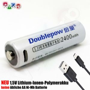 1.5V USB Batterie AA 1600mAh Lithium Polymer Akku wiederaufladbar Typ LR06 1,2V