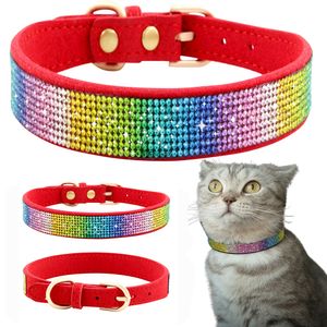 Hundehalsband Bunt Strass Lederband Welpen Katze Haustier Halsband, XS(20-26cm), Rot