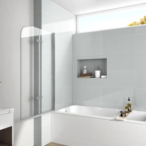 EMKE Duschabtrennung 120x140cm Faltwand für Badewanne Badewannenaufsatz Duschwand aus 6mm NANO Easy Clean GLAS